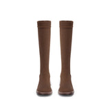Mademoiselle Round Toe Knee High Sock Boots - Coffee