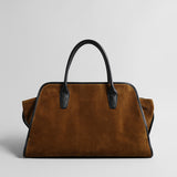 Vintage Caramel Velvet Tote Bag – Leather-Trim Structured Shoulder Bag