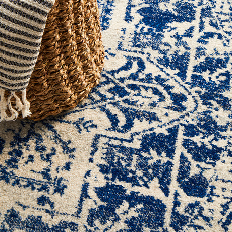 Evoke 253 White Navy Round Rug
