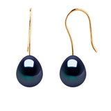 Drop Earrings Freshwater Pearl Black Yellow Gold 7-8mm Hook