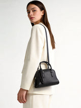Mini Pebbled Leather Bowling Bag with Padlock Charm - Black