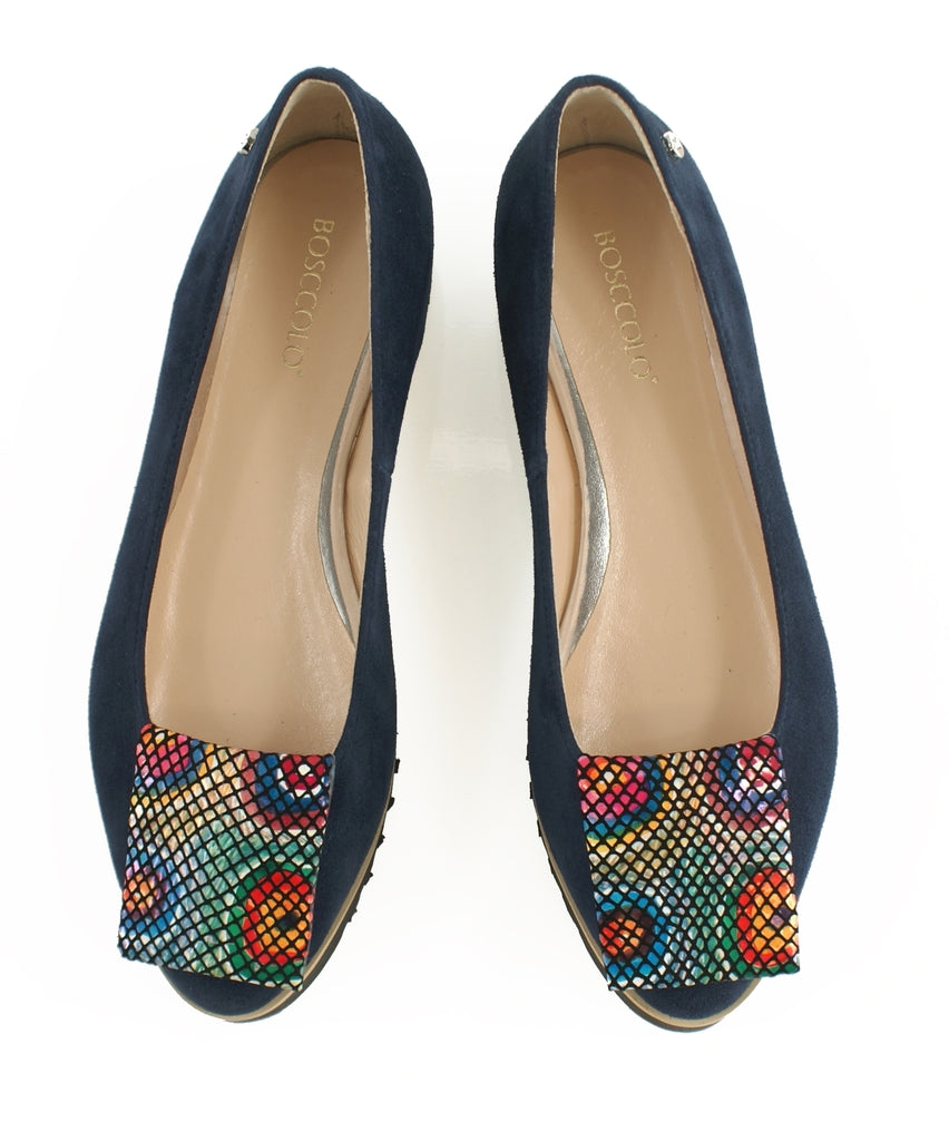 Bosccolo Womens Moccasin Pa - Navy Blue Suede/Multi