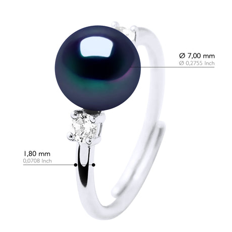 Ring Jewelry - "Black Tahitian Style" - Ring Size adjustable - from Size 48 to Size 62 (France) - see enclosed Sizer