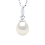 Beaded Pendant Articulated In White Gold 750 and Real Cultured Freshwater Pearl Pear 7-8 mm - Natural Pearl White - Longueur 42 cm