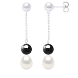 Drop Drop Earrings Freshwater Pearl & Black Obsidian White Sterling Silver