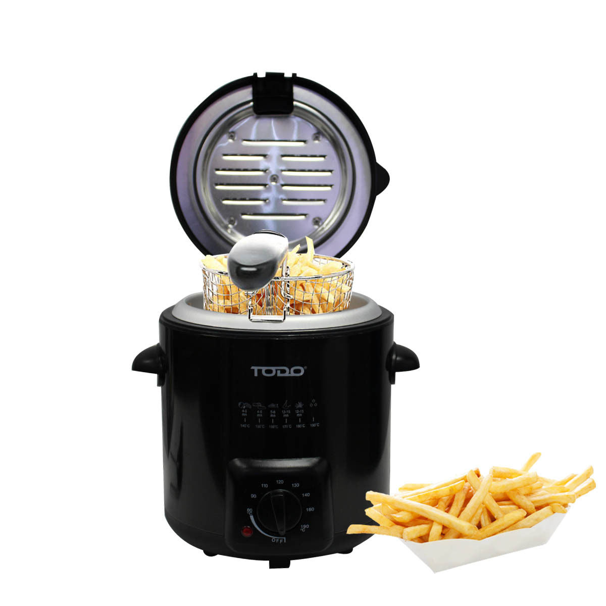 TODO 0.9L Deep Fryer Adjustable Thermostat Dial - Black Stainless Steel Housing Basket