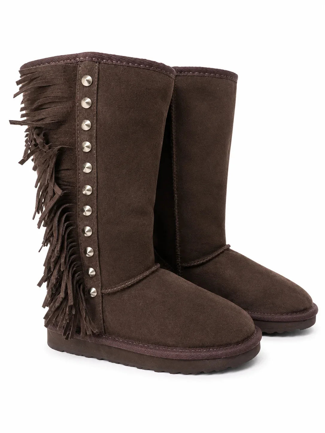 Australian Leather Ugg Classic Tall Fringe Stud - Chocolate - AU4