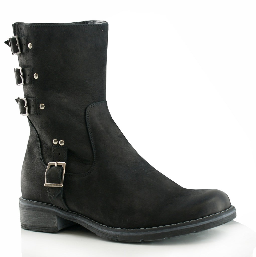 Bosccolo Womens Boots With Buckles - Black Nubuk