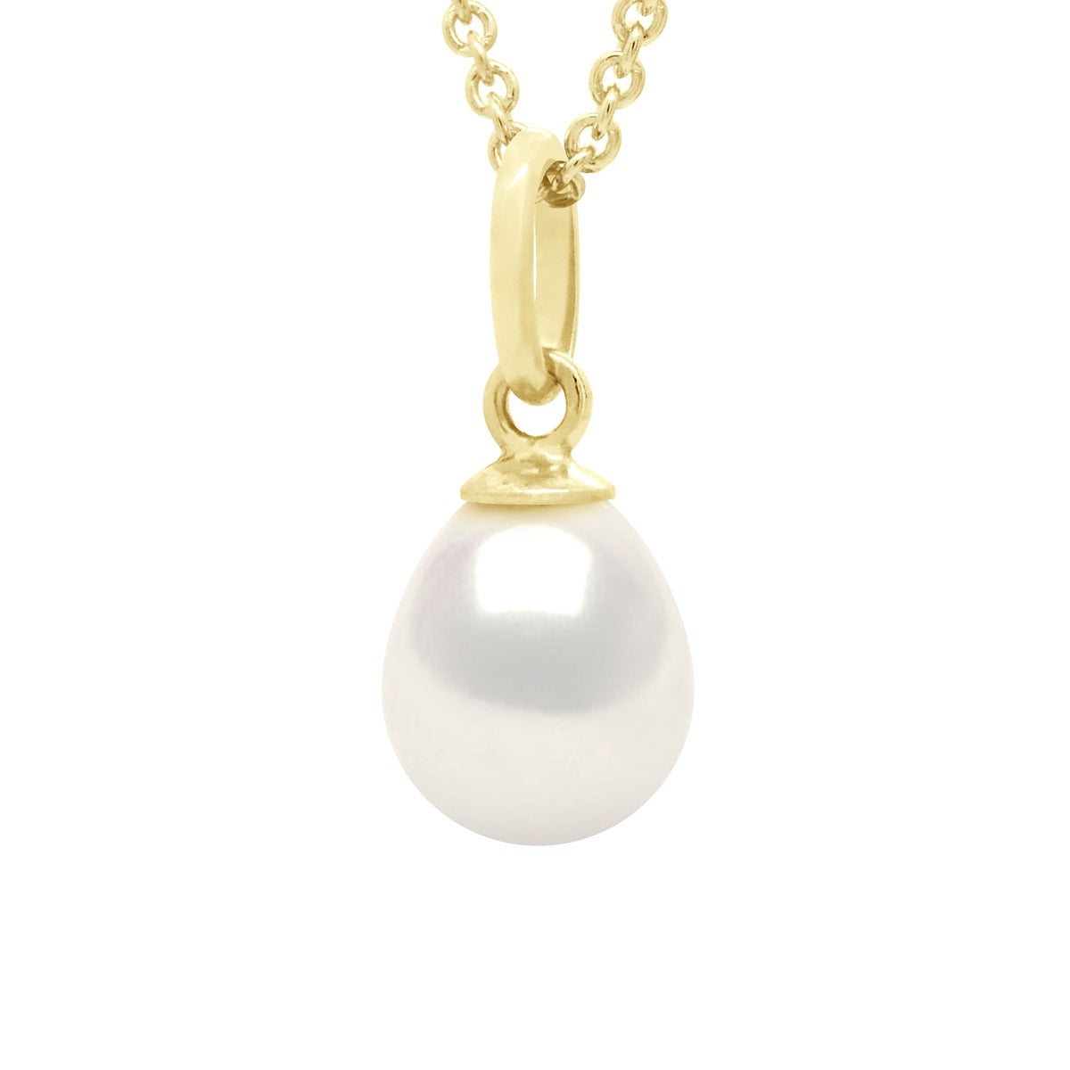 Beaded Pendant Articulated In Yellow Gold 750 and Real Cultured Freshwater Pearl Pear 7-8 mm - Natural Pearl White - Longueur 18 cm
