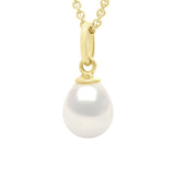 Beaded Pendant Articulated In Yellow Gold 750 and Real Cultured Freshwater Pearl Pear 7-8 mm - Natural Pearl White - Longueur 18 cm