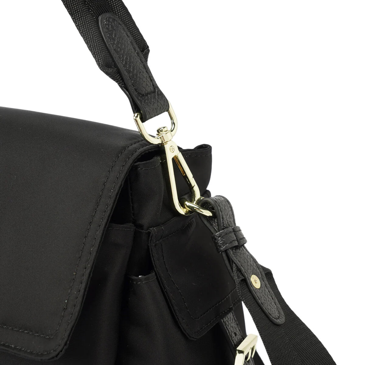BAMEI Water-Resistant Ballistic Nylon Messenger Bag with Leather Buckle - Black