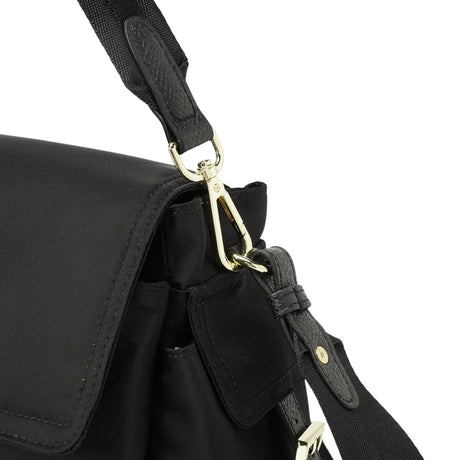 BAMEI Water-Resistant Ballistic Nylon Messenger Bag with Leather Buckle - Black