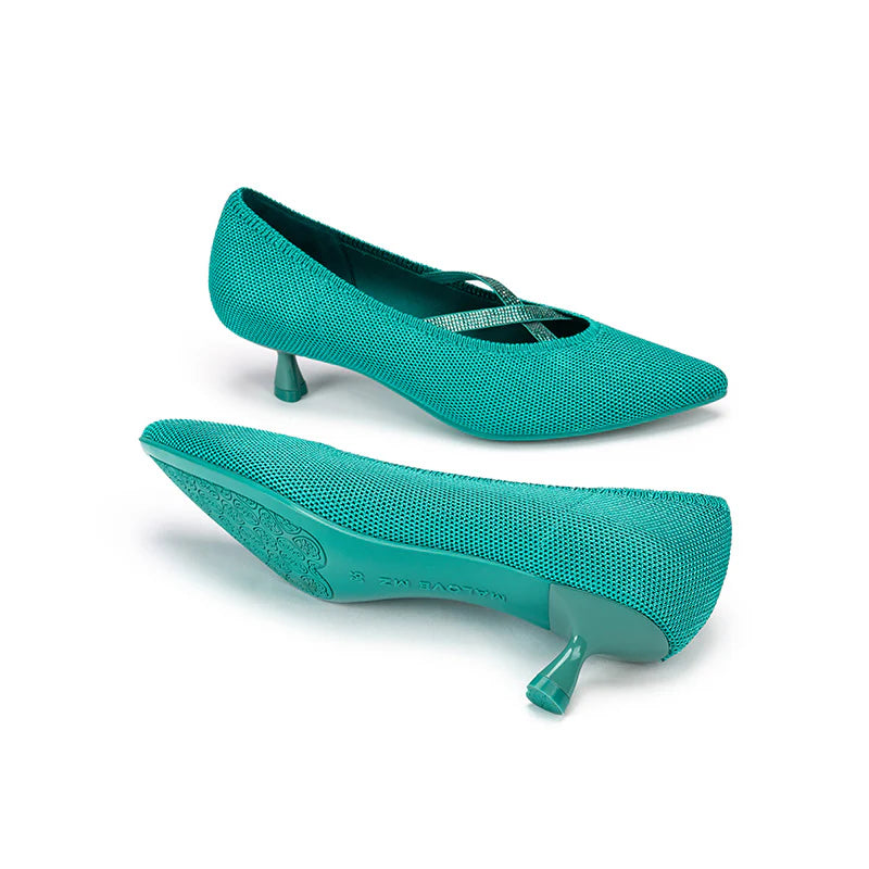 Countess Cross-Strap Kitten Heels - Teal