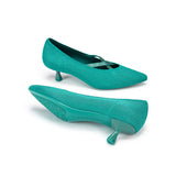 Countess Cross-Strap Kitten Heels - Teal