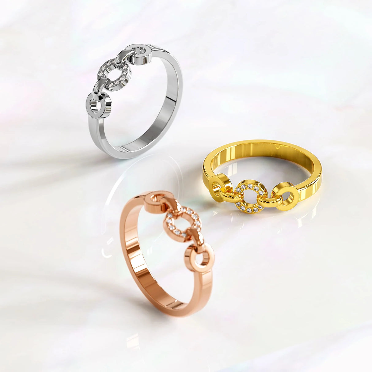 Krystal Couture Orbit of Trinity Ring Embellished with SWAROVSKI Crystals in White Gold