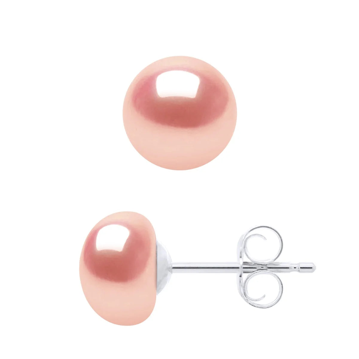 Earrings Button Freshwater Pearl Pink Sterling Silver