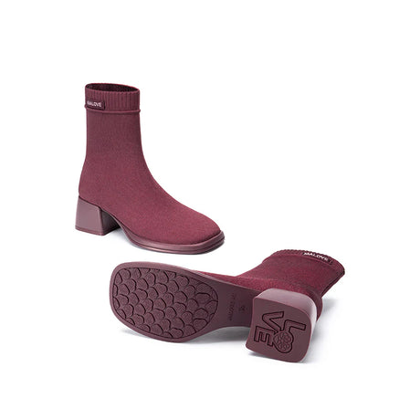Stretch Knit Sock Boots - Wine