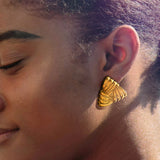 Bullion Gold Ridged Triangle Gold layered Stud Earrings