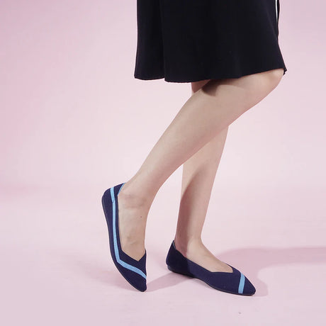 Comfortable Woven Striped Pointed Toe Flats - Navy