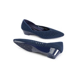 Open Weave Pointed Toe Wedge Work Shoes - Navy