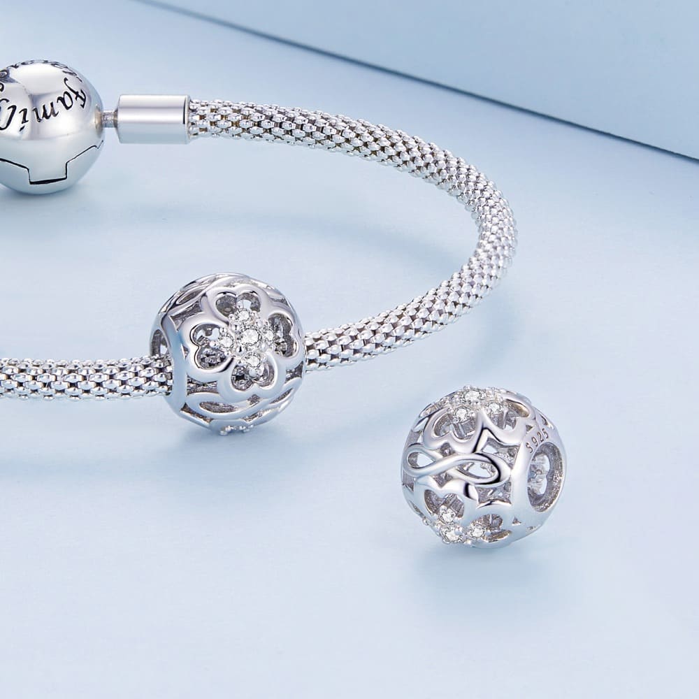 Solid 925 Signature Silver Crystal Clover Charm