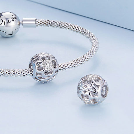 Solid 925 Signature Silver Crystal Clover Charm