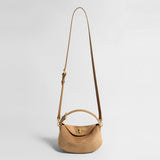 Suede Leather Pebble Top Handle Bag - Camel