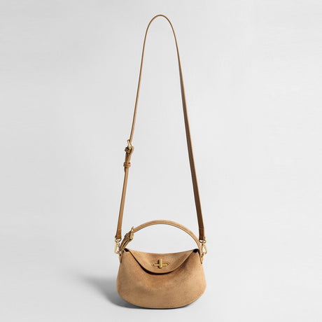 Suede Leather Pebble Top Handle Bag - Camel