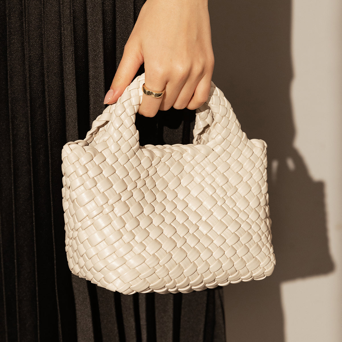 Mini Woven Top Handle Bag - Ivory