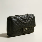 Black Quilted Caviar Leather Flap Shoulder Bag - Black