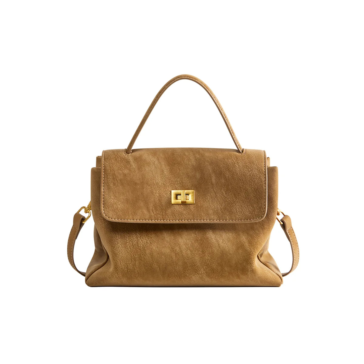 Nalandu Vintage Luxe Suede Satchel Bag - Camel