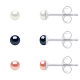 Manufacture Royale 3 Pair Earring Set Button Freshwater Pearl White & Black & Pink