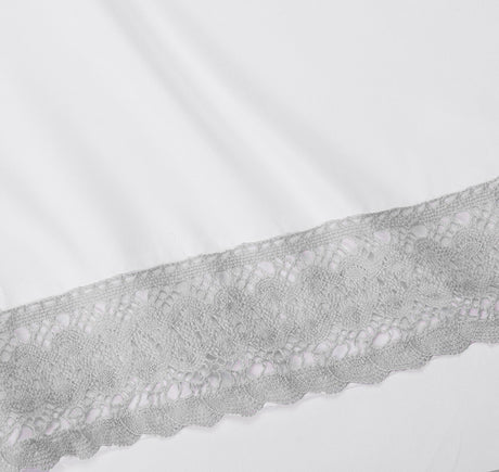 Ramesses Crochet-Lace Microfibre Sheet Set - Silver Lace White Fabric