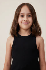 Cotton On Kids Girls Fitted Essential Tank - Black Rib