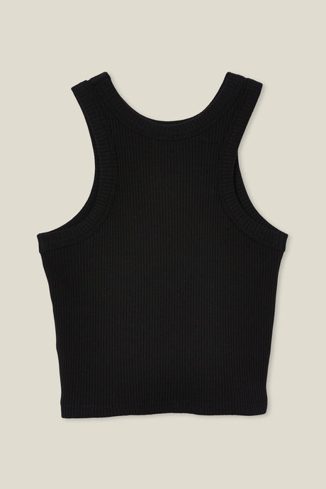 Cotton On Kids Girls Fitted Essential Tank - Black Rib