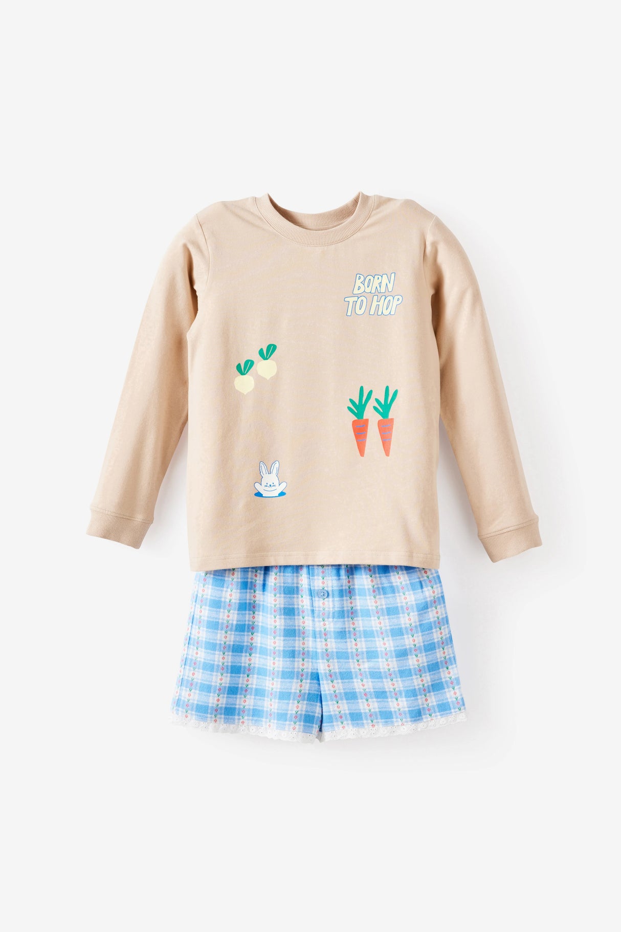 Cotton On Kids Cute Bunny Long Short Pj Set - Latte Cream/ Born To Hop
