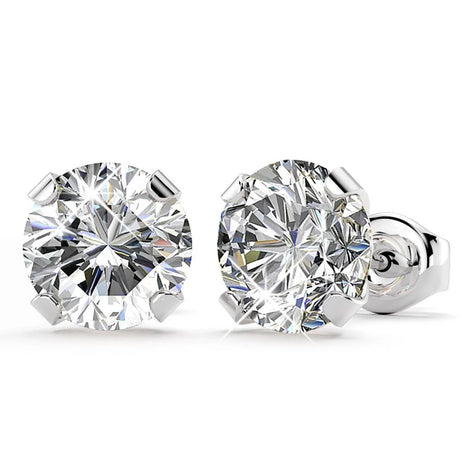 Solid 925 Sterling Silver Prong Crystal Studs 6mm