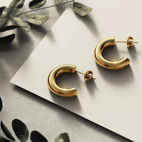 Bullion Gold Creole C-Hoop Gold Layered Earrings
