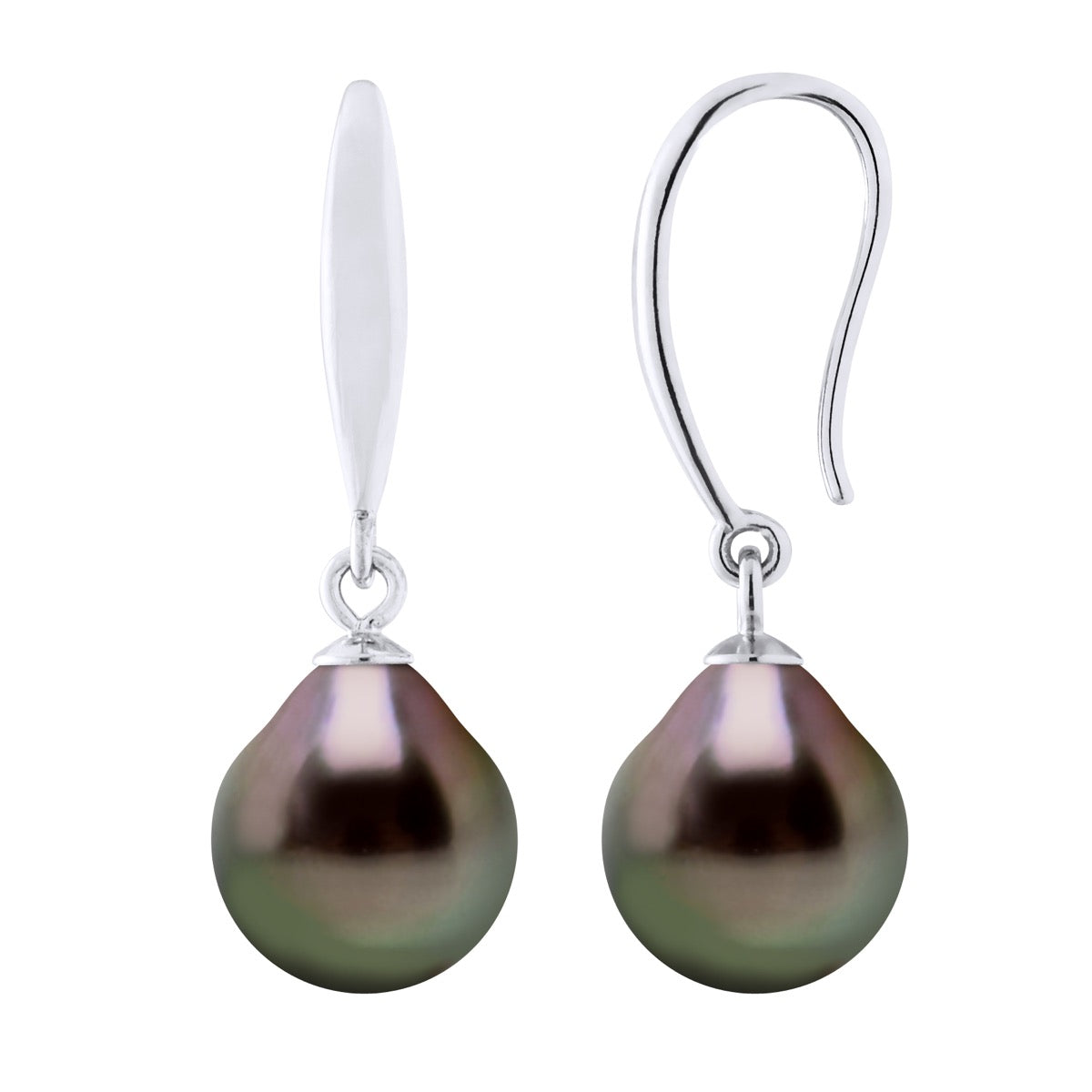 Earrings of Silver 925 and Real Cultured Tahiti Pearls Pear 9-10 mm - Longueur 42 cm