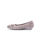 Pearl Bow Czech Crystal Knit Round Toe Wedge Pumps - Mauve