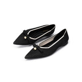Sarah Casual Pearl Bow Commuter Flats - Black