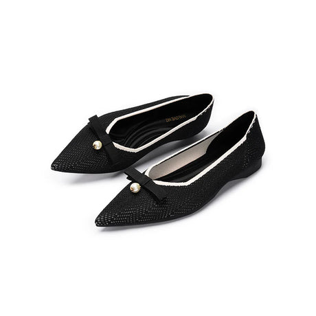 Sarah Casual Pearl Bow Commuter Flats - Black