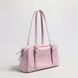 Oil-Wax Leather Boston Bowling Shoulder Bag - Pink