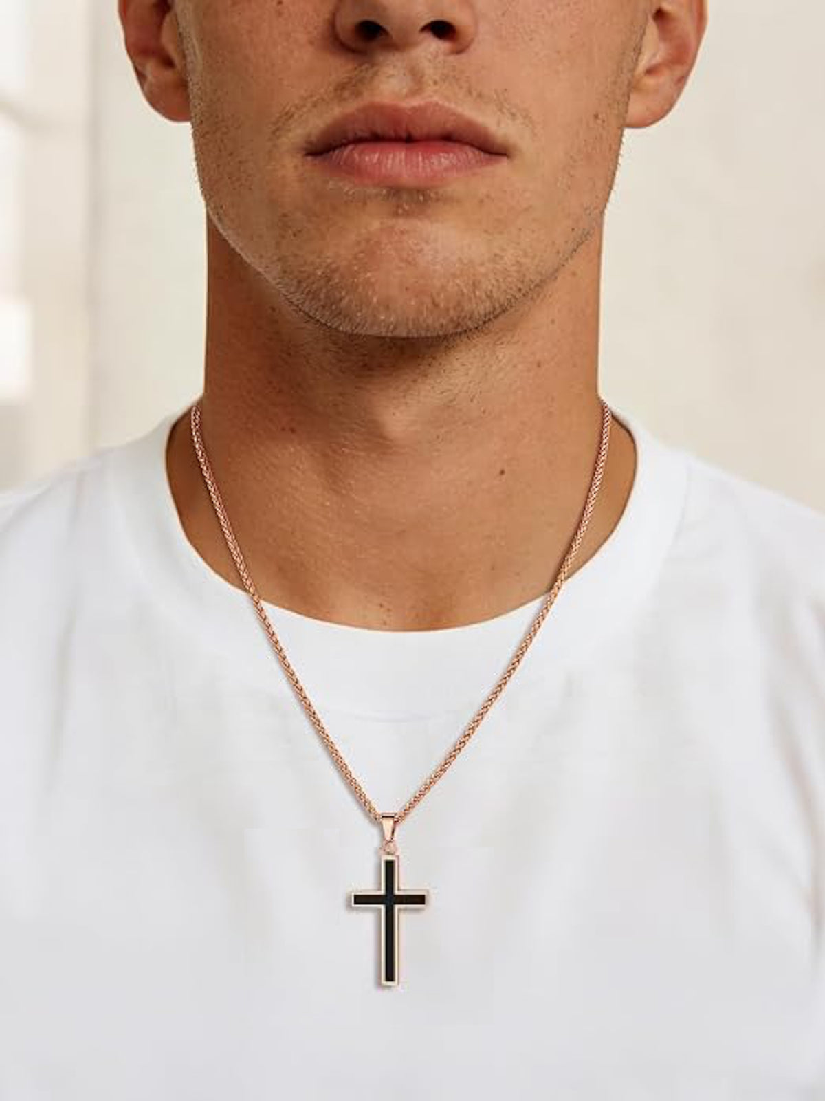 Stephen Oliver 18K Rose Gold Black Cross Drop Necklace