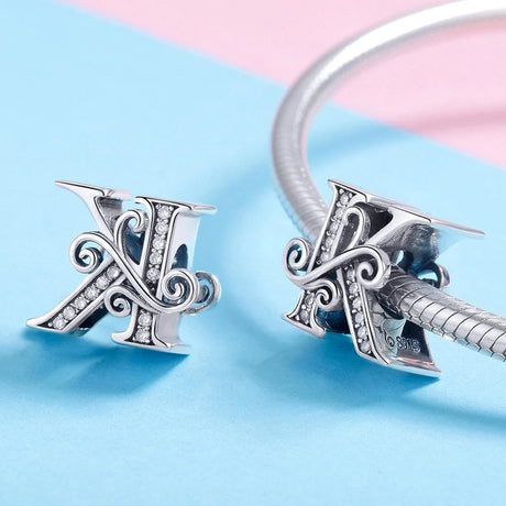 Solid 925 Sterling Silver Vintage Inspired Antique Alphabet Charm