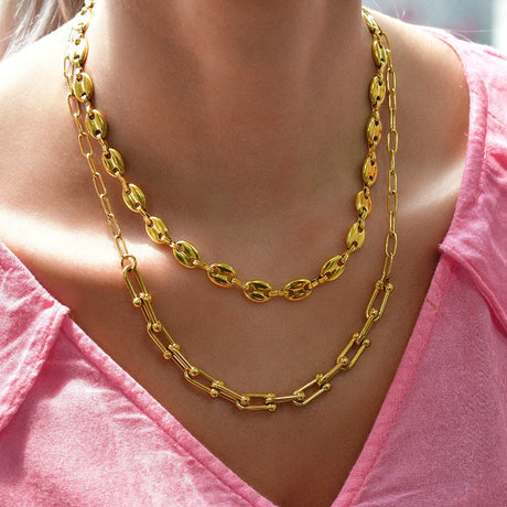 Bullion Gold Interlock Anchor Chain Necklace in Gold