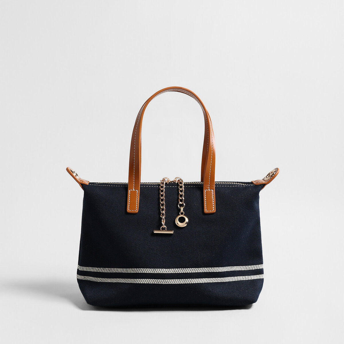 Canvas Leather Trim Mini Tote - Navy