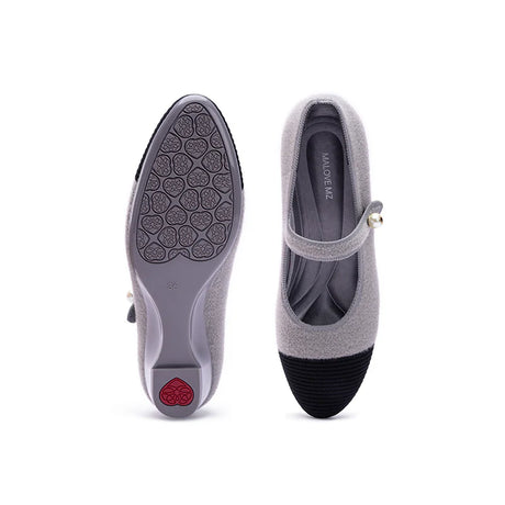 Vintage Tweed Low Heel Mary Jane Shoes - Grey