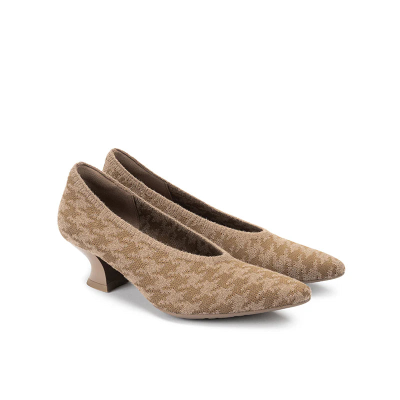 Houndstooth Block Heel Pumps - Mocha