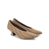 Houndstooth Block Heel Pumps - Mocha